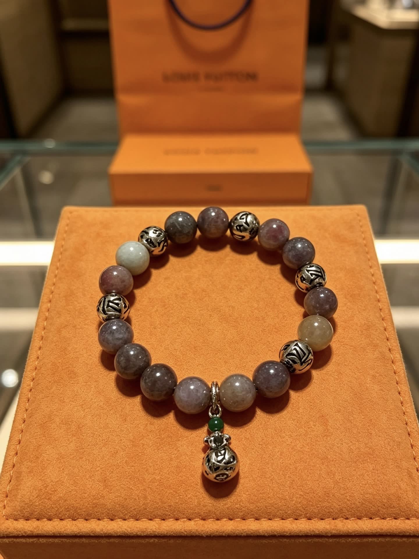 Louis Vuitton Beaded Bracelet with Silver Beads and Charm